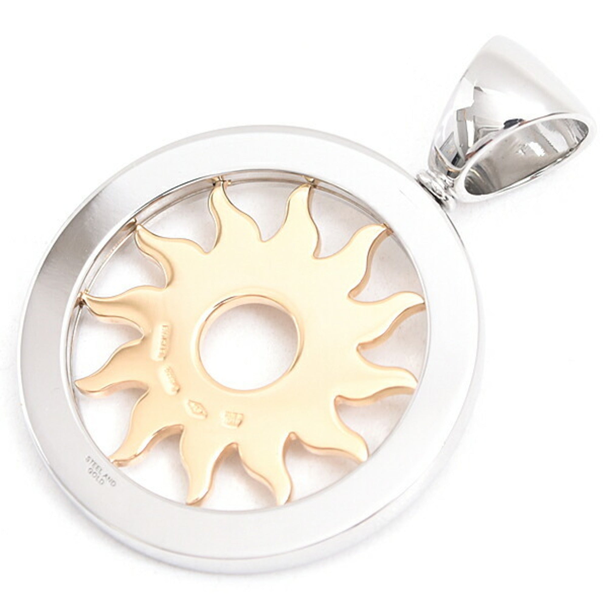 Tondo Sun Pendant Stainless Steel and 18K Yellow Gold With Pavé Diamond