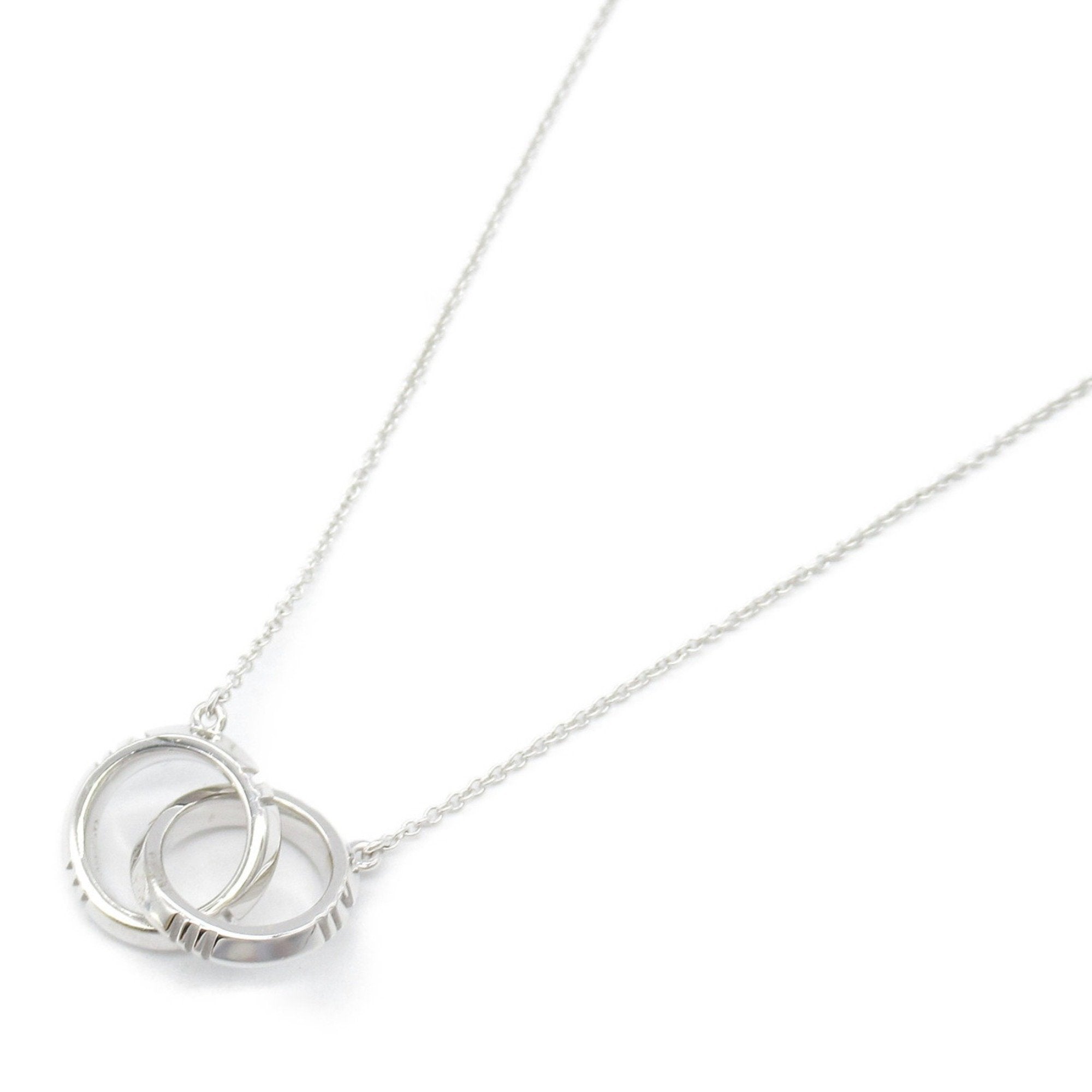 Double Circle Pendant Necklace 18K White Gold