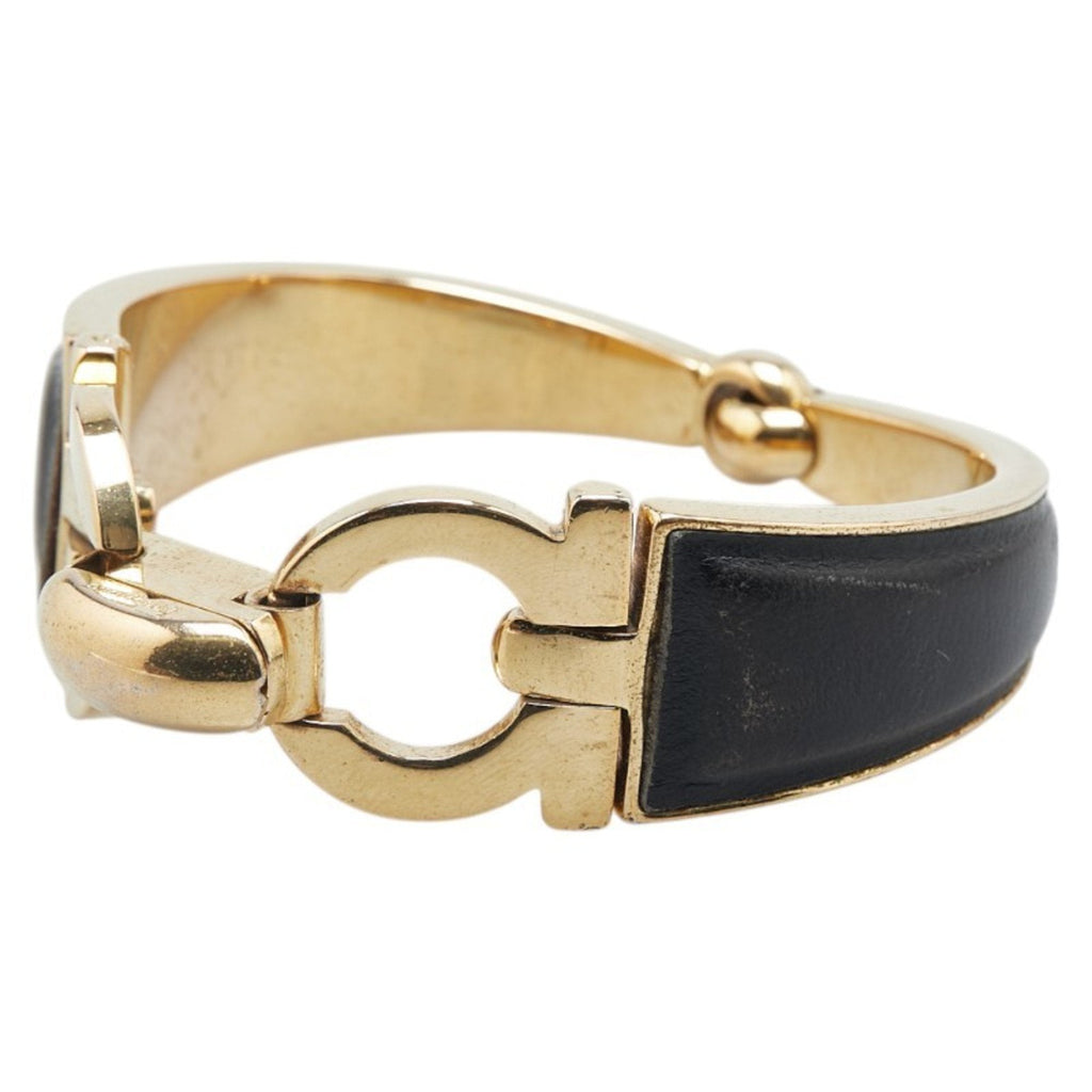 Gancini Bangle Black Leather and Gold Bracelet