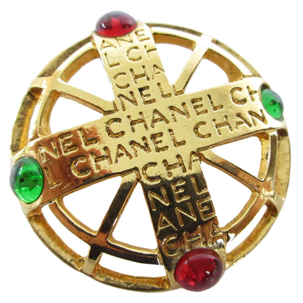 Brooch Metal Gold With Glass Stones