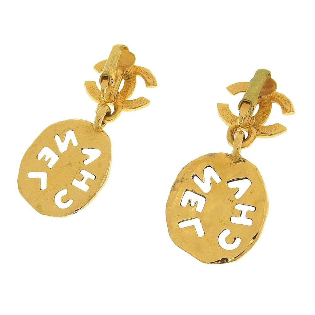Vintage Clip-On Earrings Logo Clip-On Gold-Tone Metal