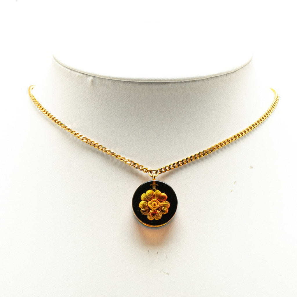 Camellia Round Pendant Necklace Gold Plated Plastic
