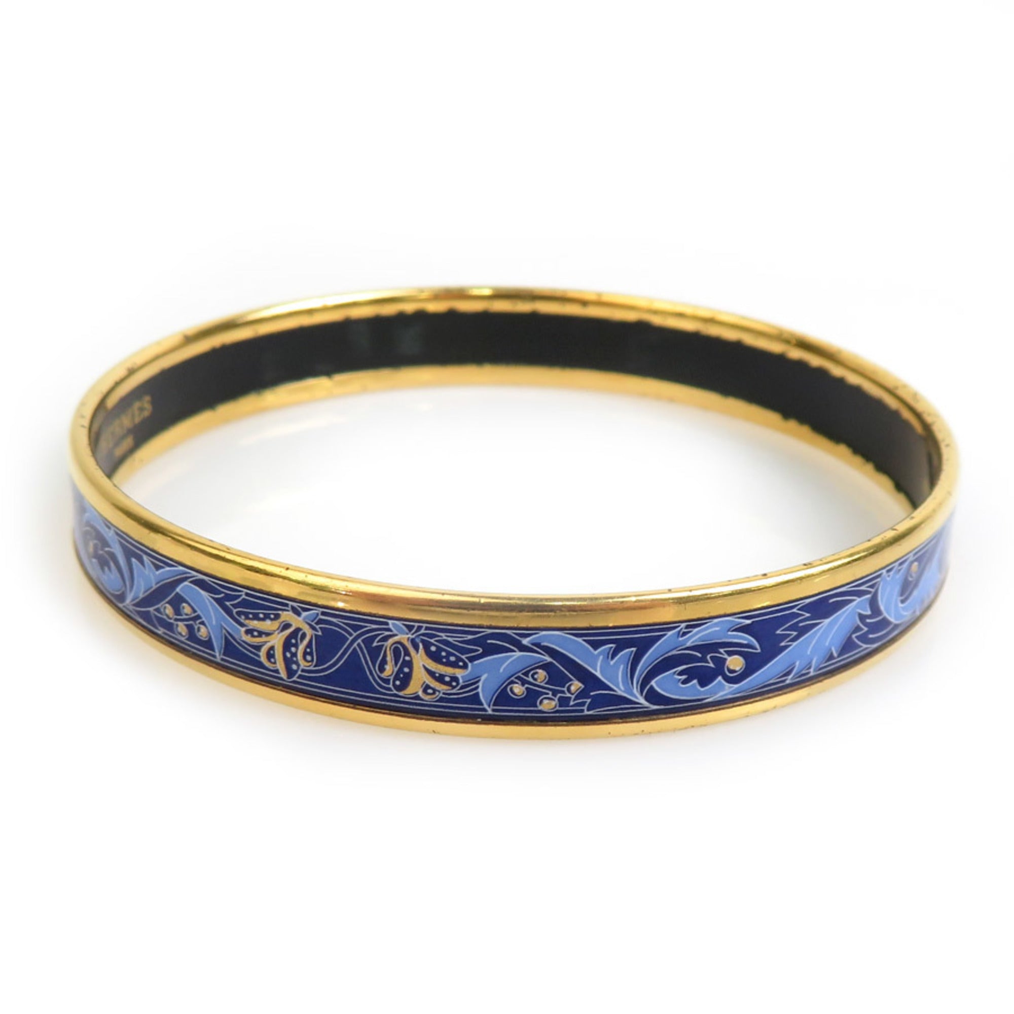 Bangle Bracelet Enamel and Metal Blue and Gold