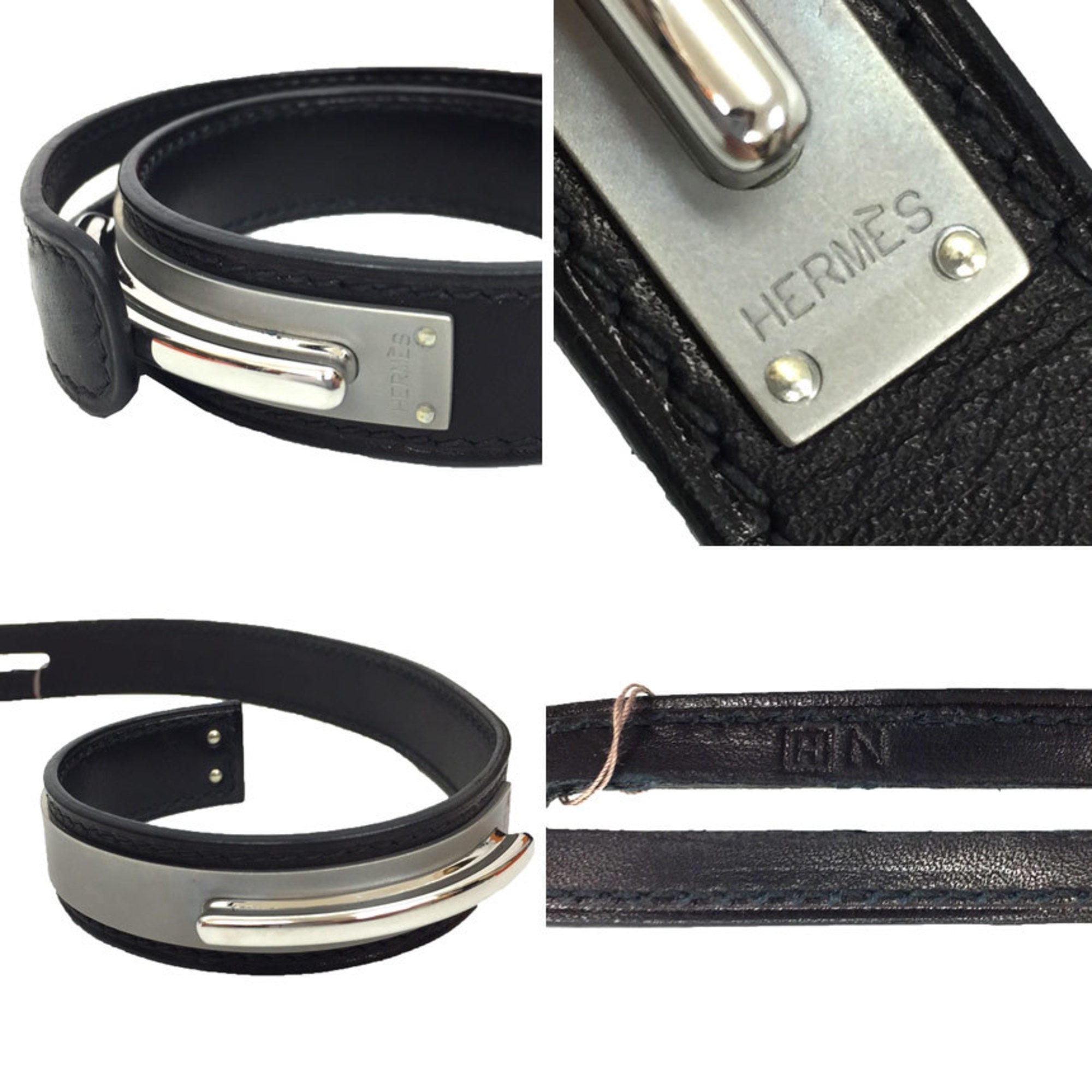 Bracelet Leather and Metal Black and Silver
