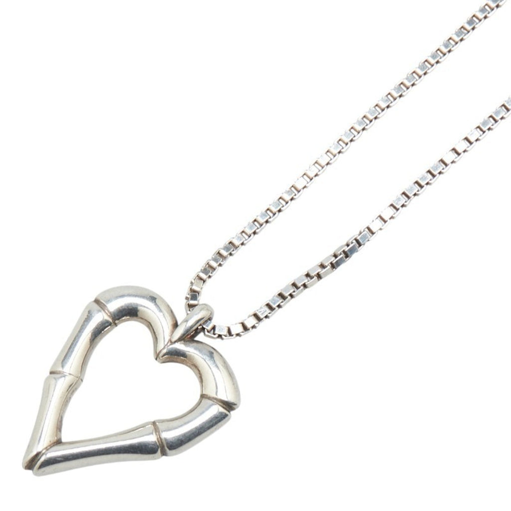 Bamboo Heart Pendant Necklace Sterling Silver