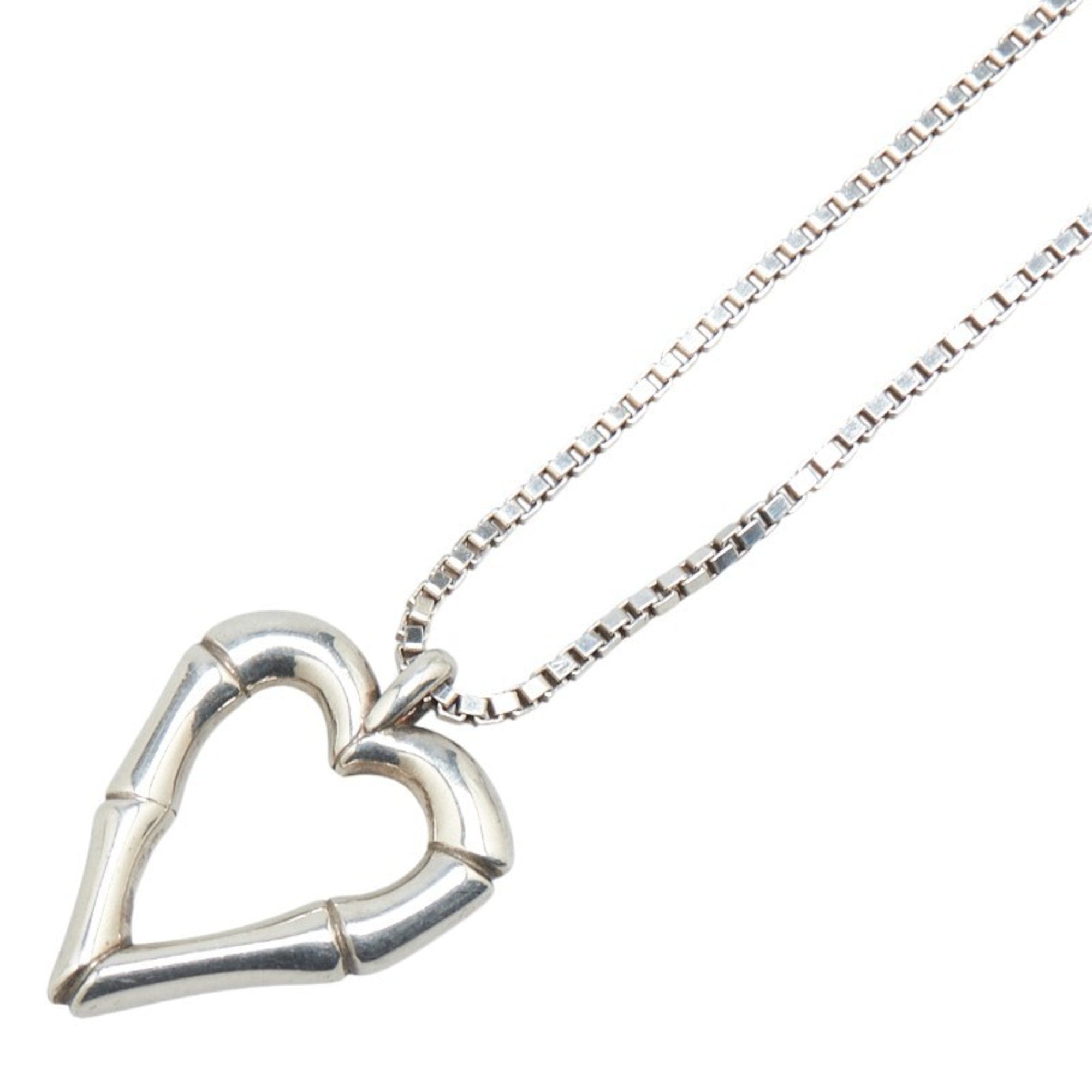 Bamboo Heart Pendant Necklace Sterling Silver