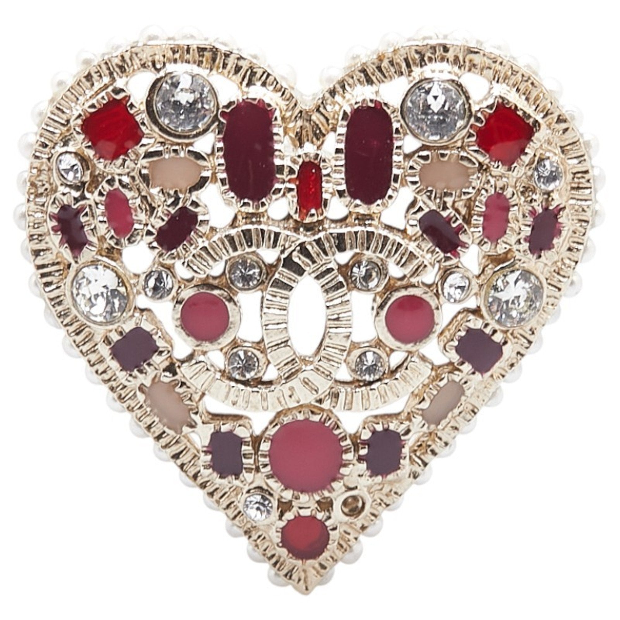 CC Logo Heart Brooch Metal
