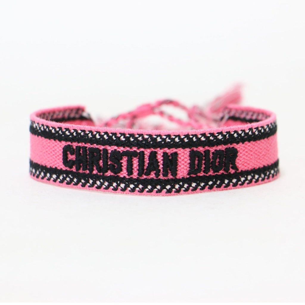 Bracelet Embroidered Fabric Pink and White
