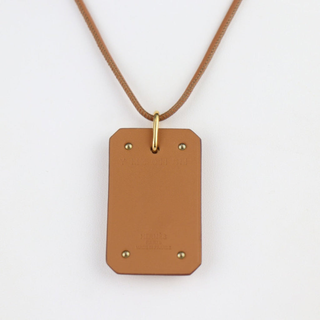 Pendant Necklace Swift Leather Brown and Gold