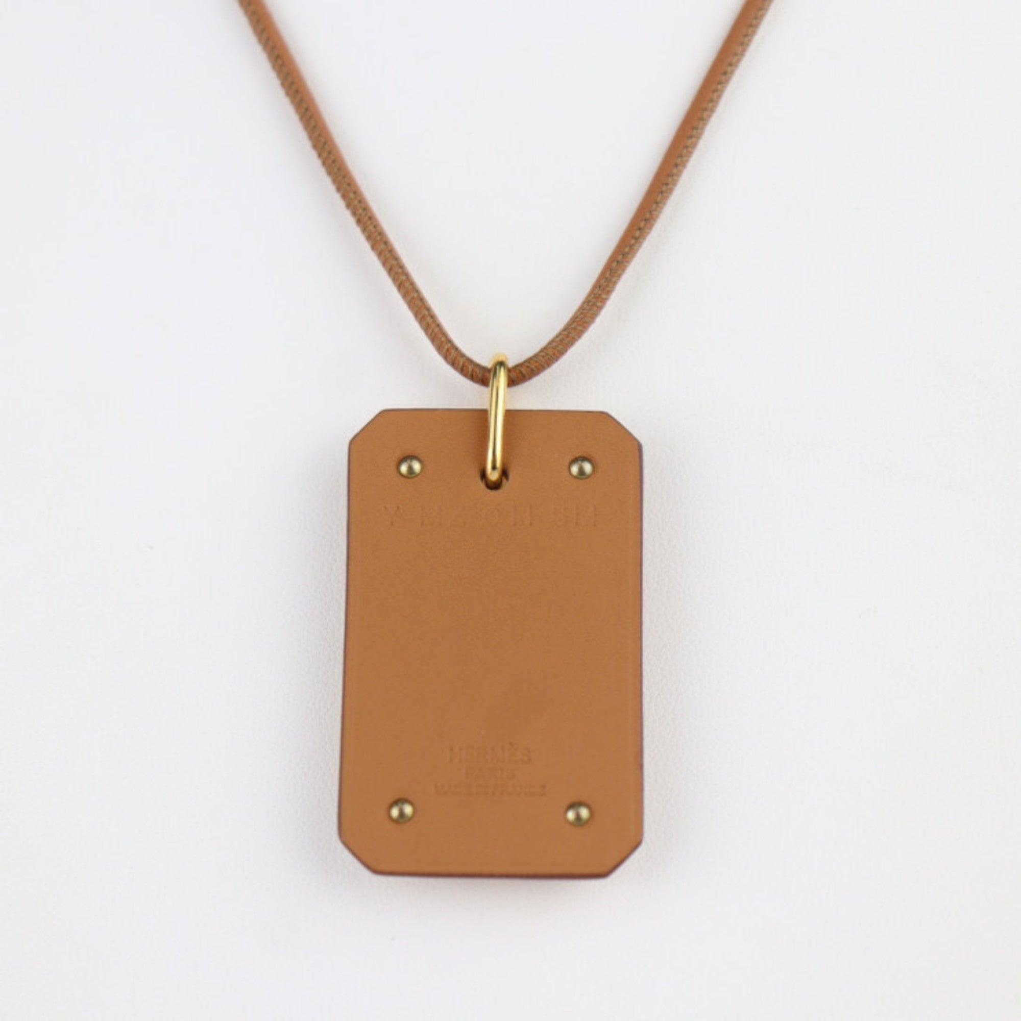 Pendant Necklace Swift Leather Brown and Gold
