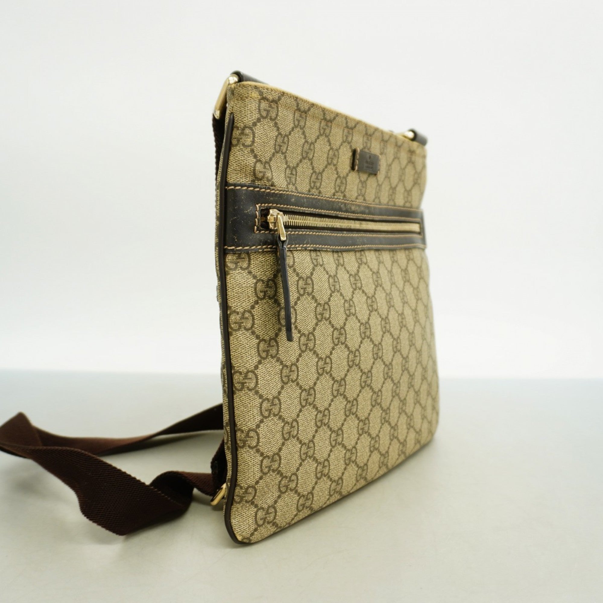 Front Zip Flat Messenger Bag GG Coated Canvas Medium