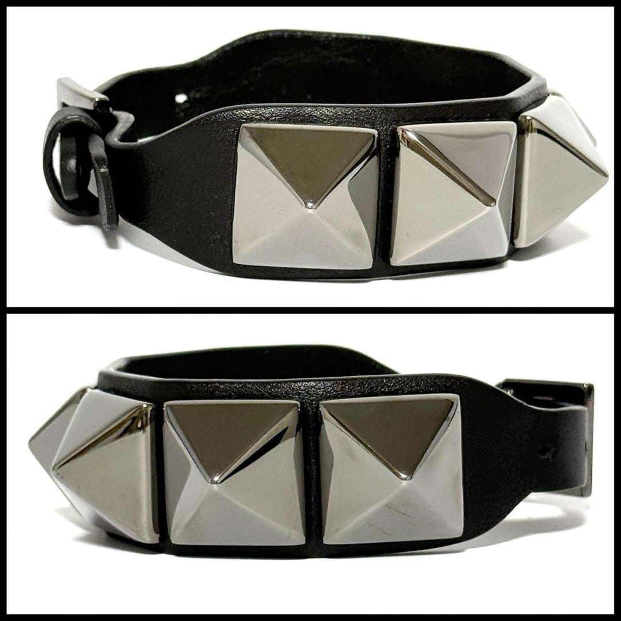 Rockstud Bracelet Leather and Metal Black