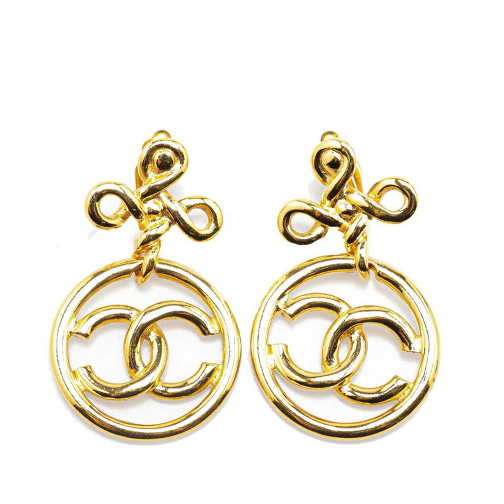 CC Logo Round Circle Earrings Metal Gold-Tone Metal