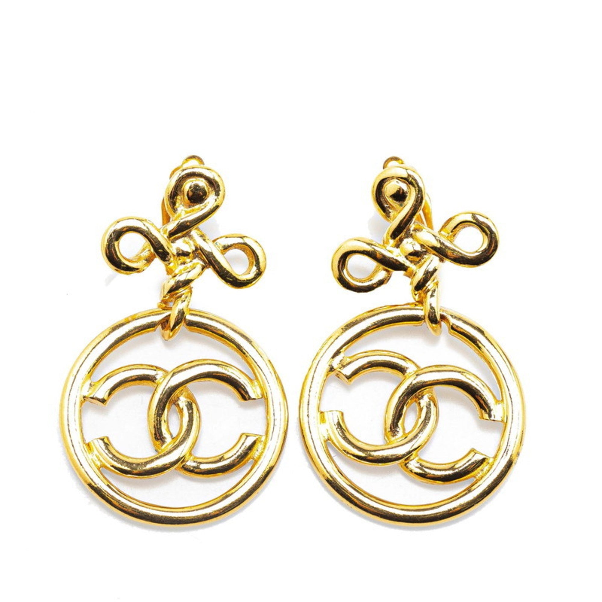 CC Logo Round Circle Earrings Metal Gold-Tone Metal