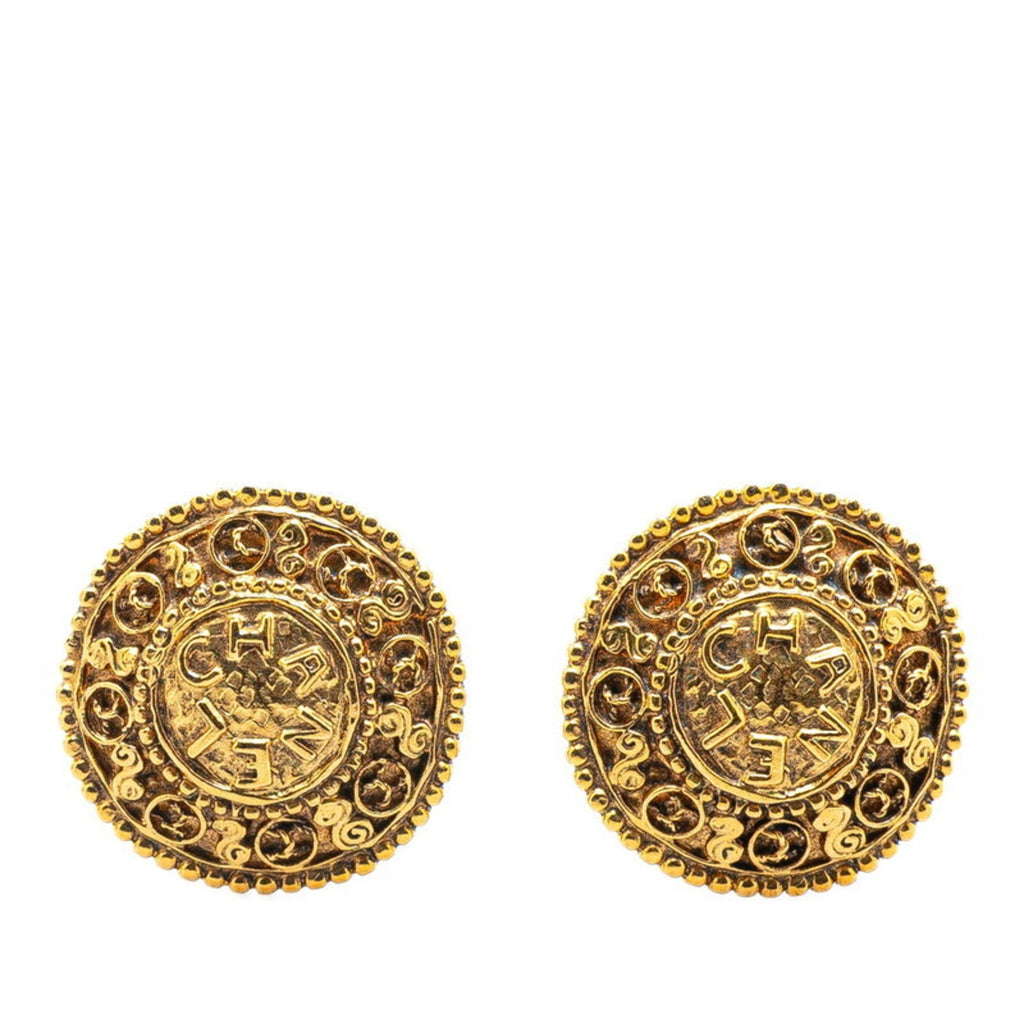 CC Logo Round Clip-On Earrings Metal Gold-Tone Metal