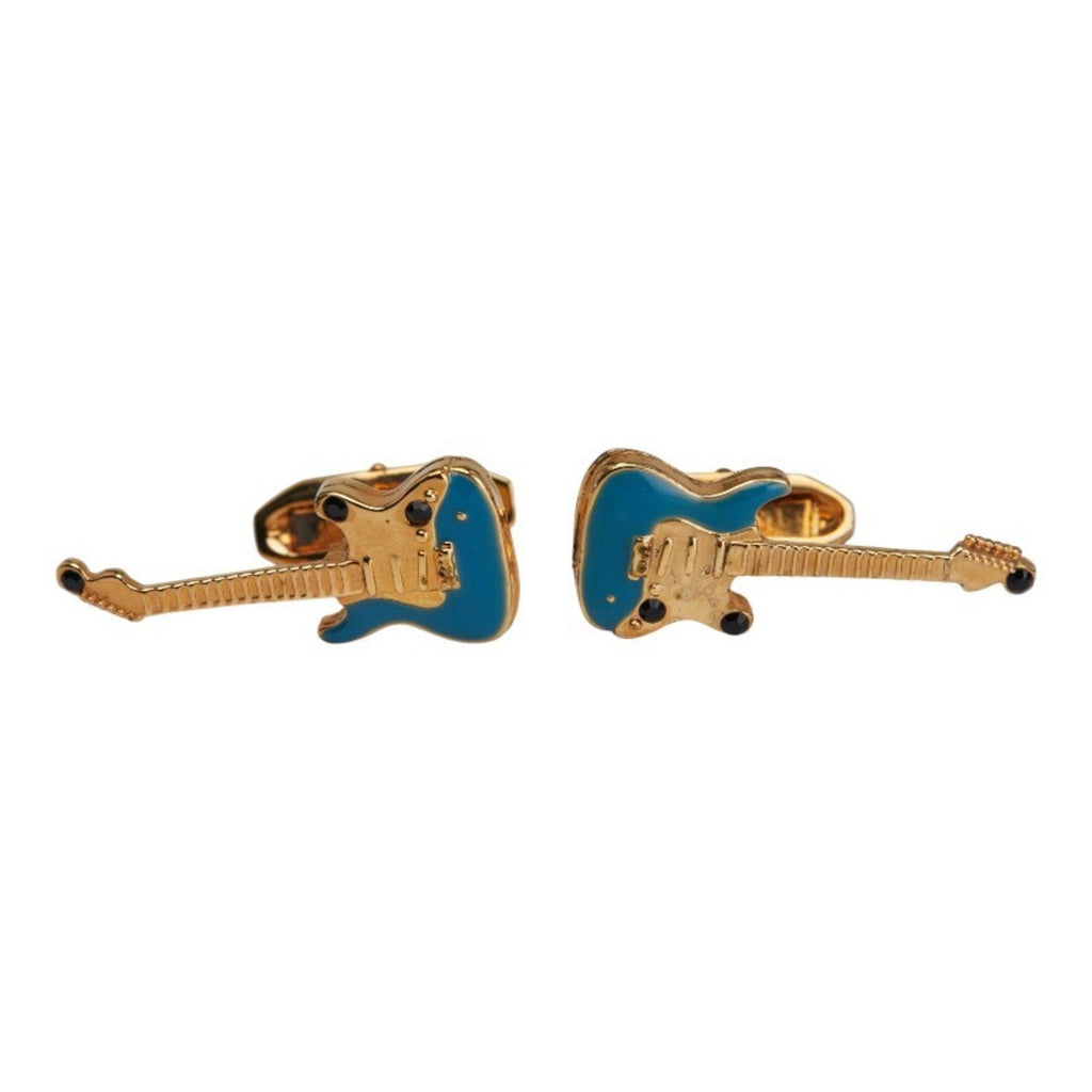 Guitar Motif Cufflinks Gold Plated and Blue Bracelet