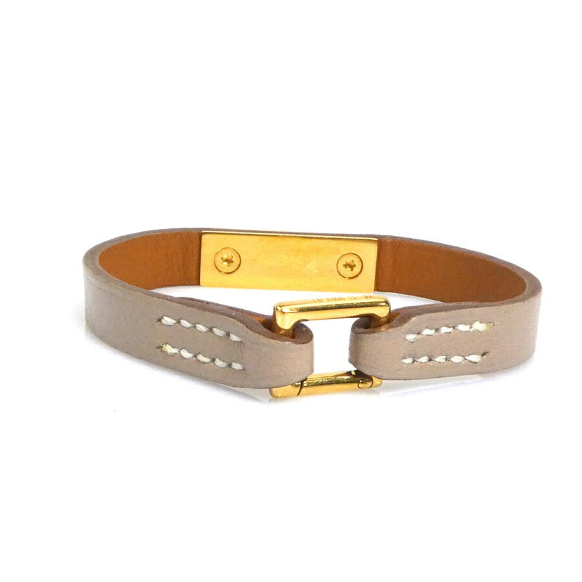Rival Mini Bracelet Leather and Metal Greige Gold