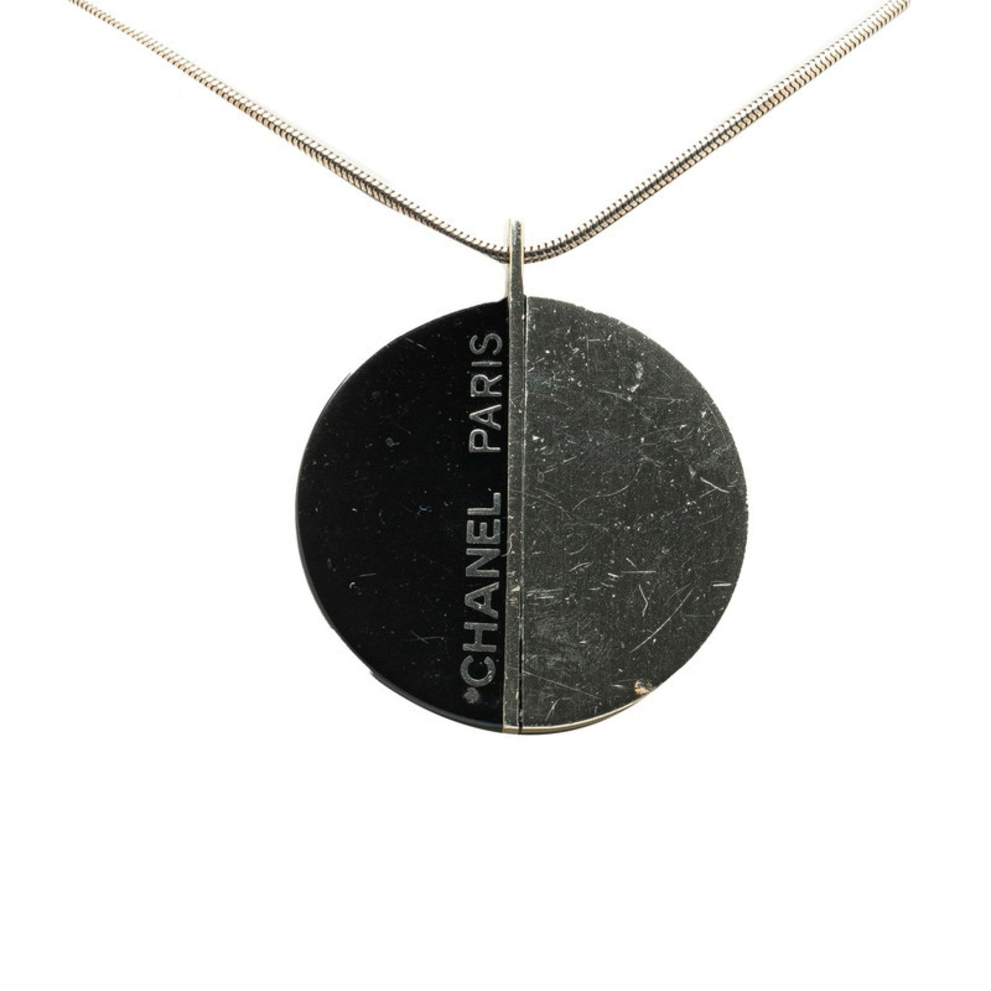 Pendant Necklace Black and Silver Metal