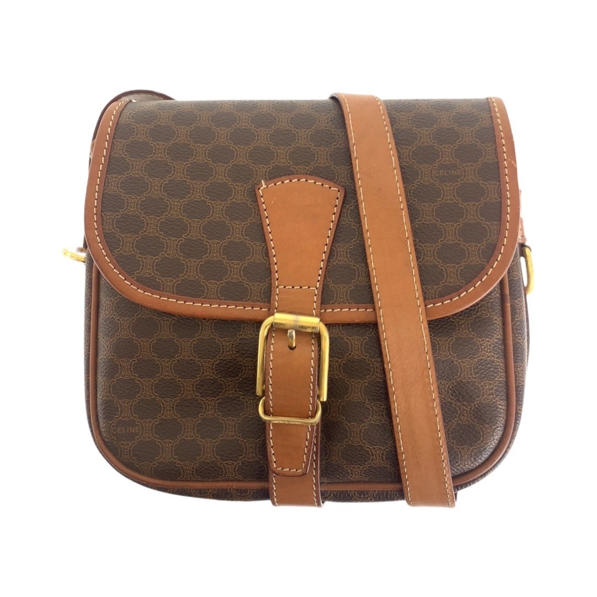 Vintage Saddle Flap Shoulder Bag Macadam Coated Canvas Small