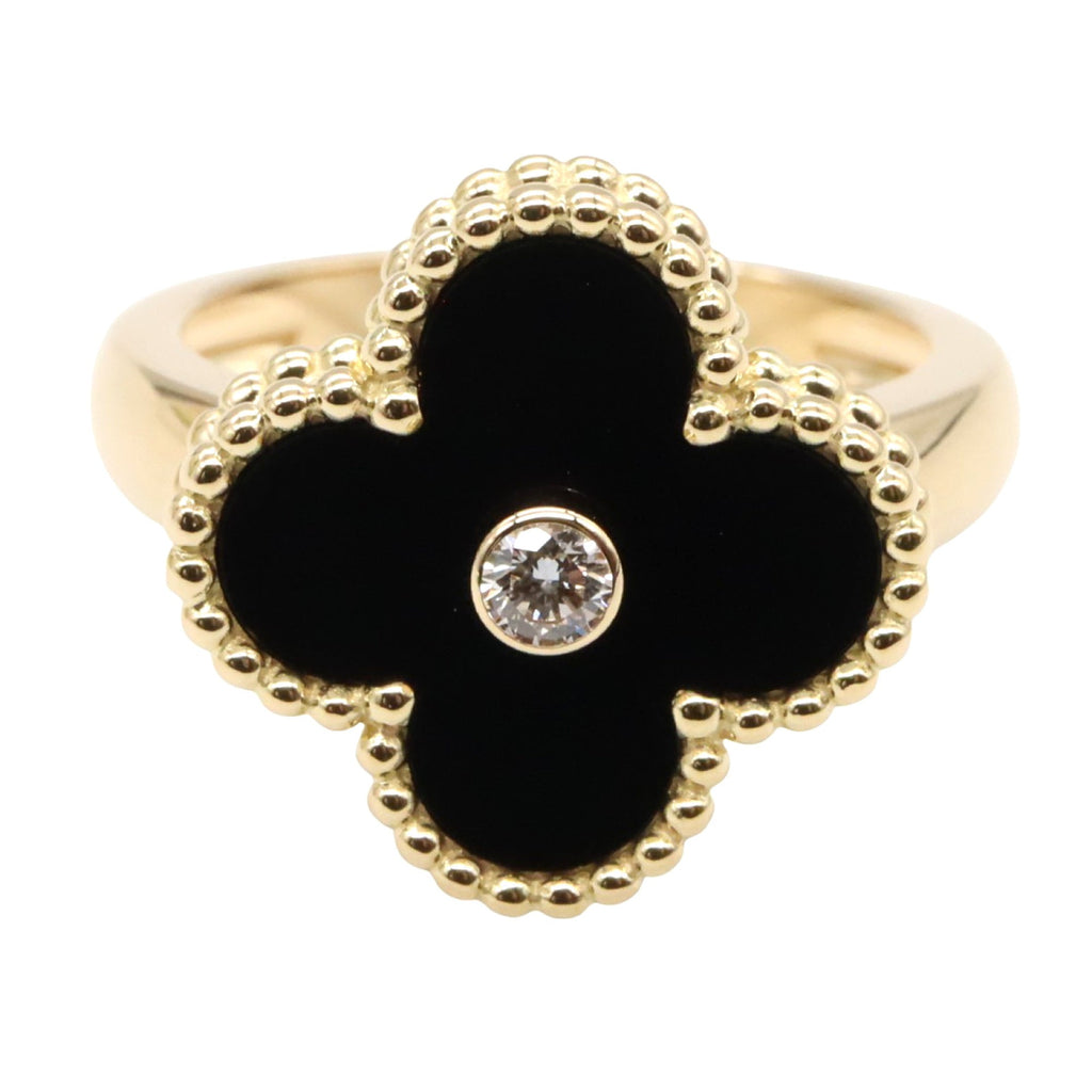 Vintage Alhambra Ring 18K Yellow Gold and Onyx