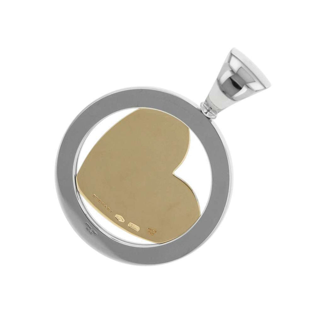 Heart Pendant Necklace Stainless Steel and Yellow Gold with Diamond