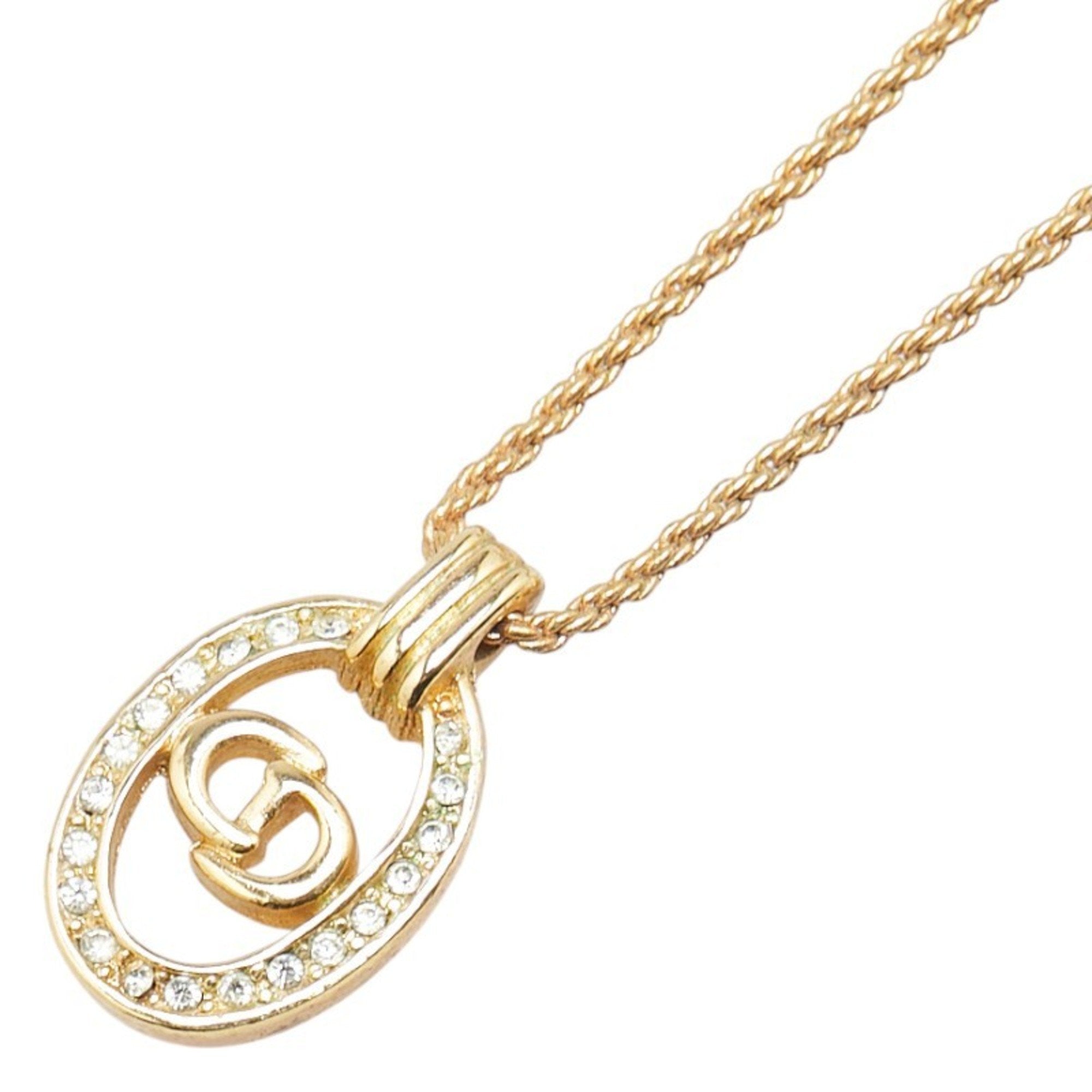 Pendant Necklace Gold with Rhinestone Oval Circle