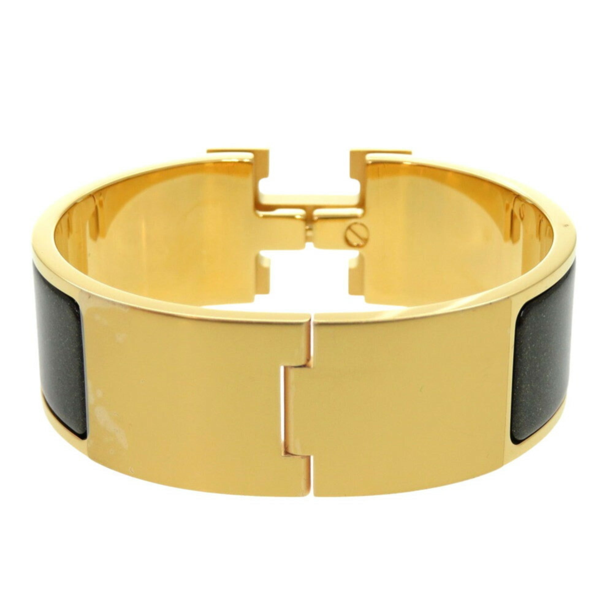 Click Clack H Glitter Bangle Metal Gold Noir Bracelet