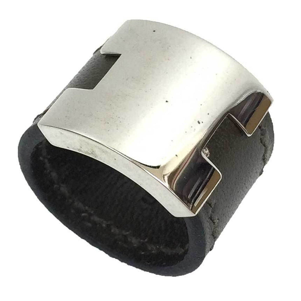 Band Ring Brass and Leather Khaki and Silver