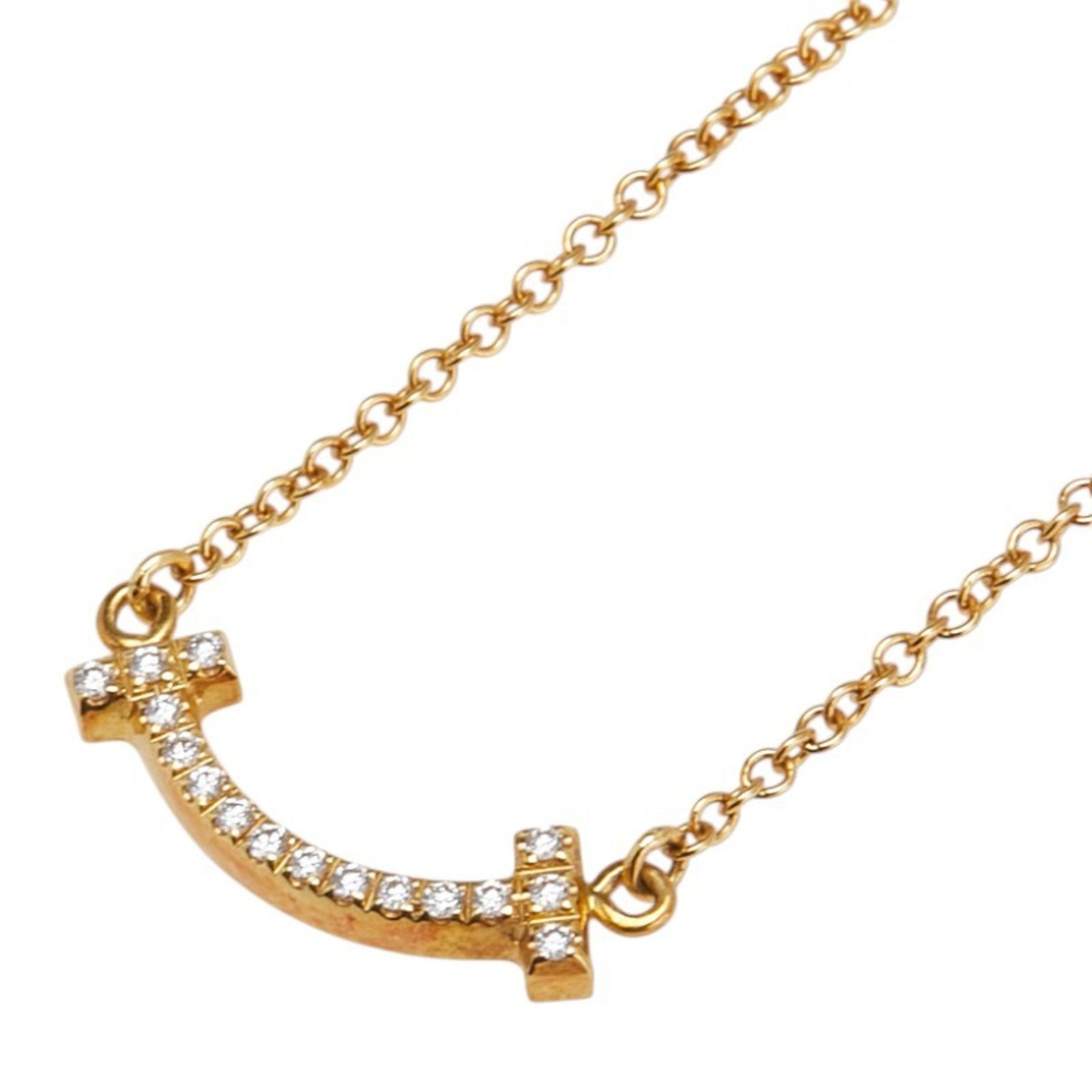 T Smile Pendant Necklace 18K Yellow Gold with Diamonds