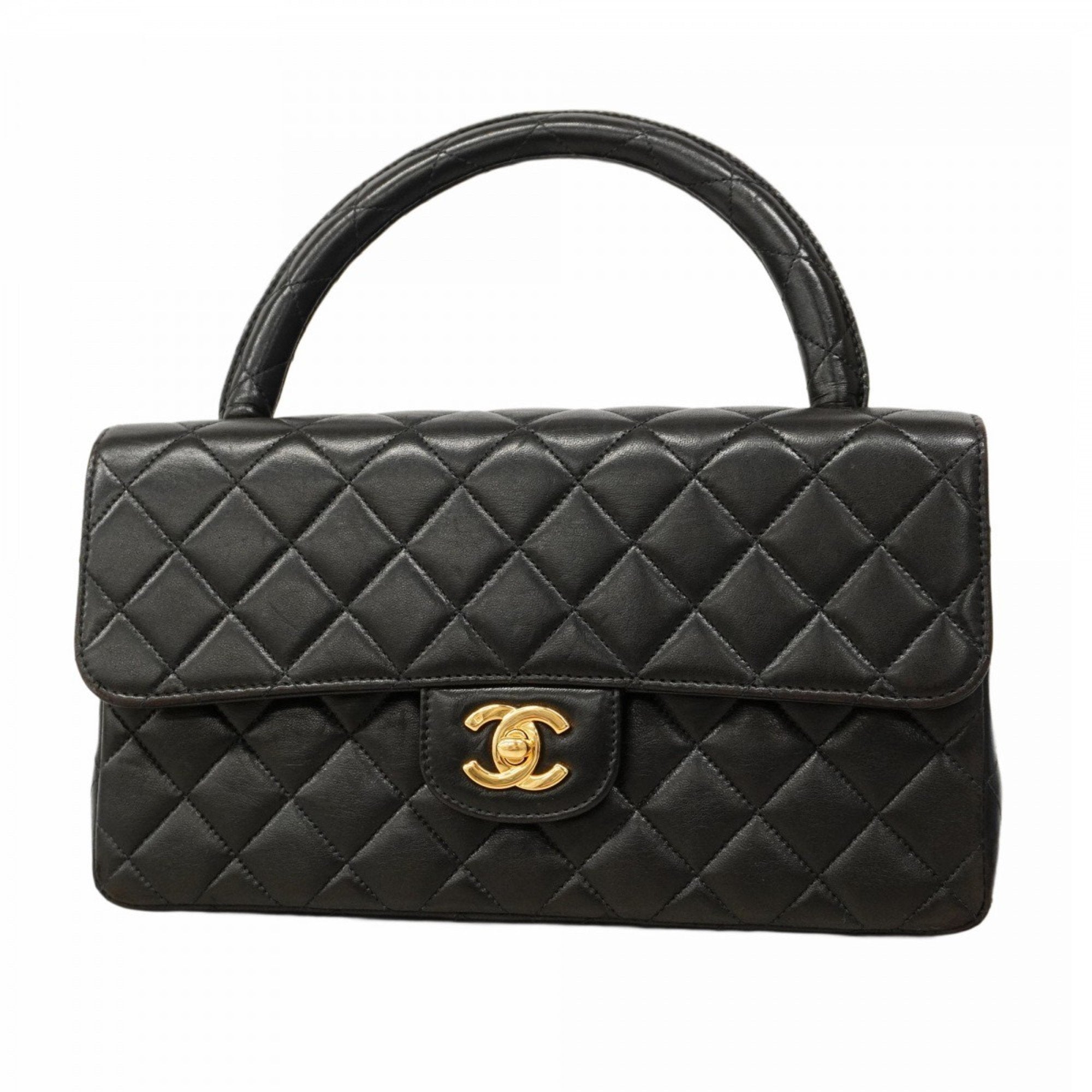 Vintage Twin Top Handle Flap Bag Quilted Lambskin Medium