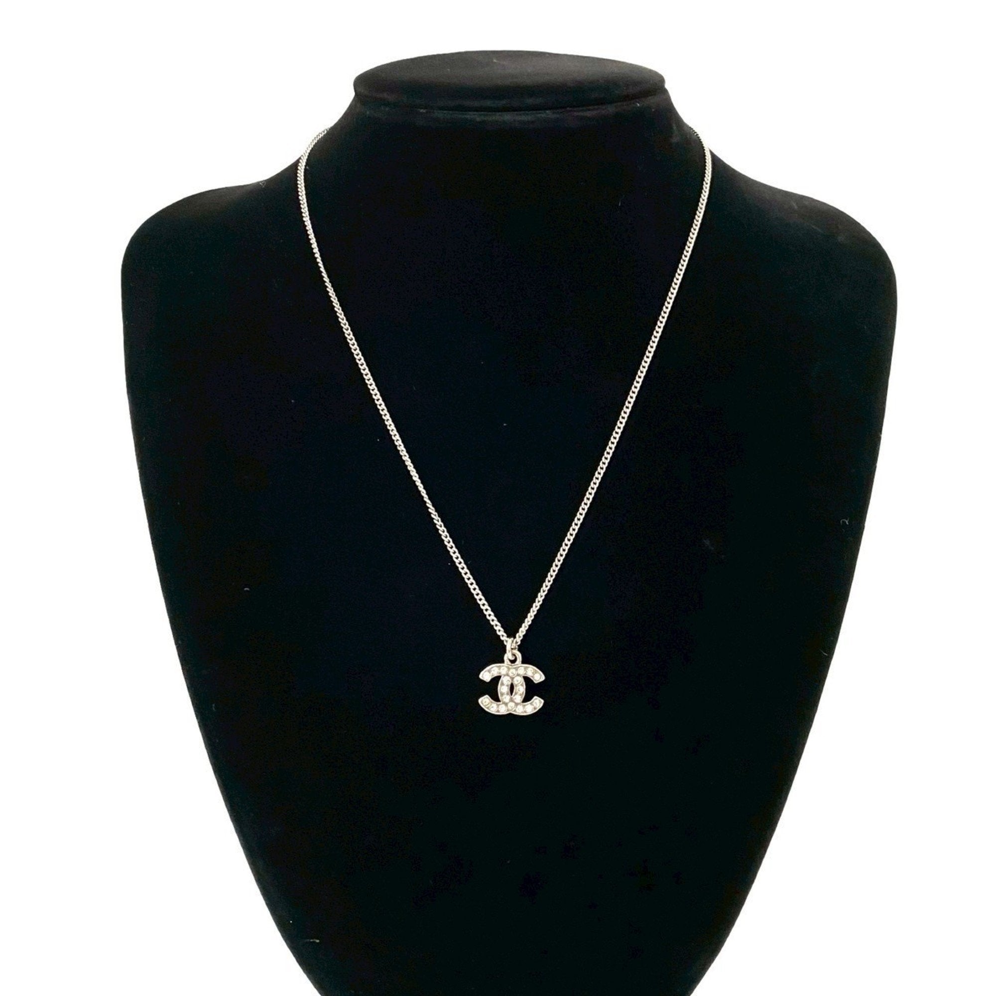CC Logo Pendant Necklace Silver-Tone Metal