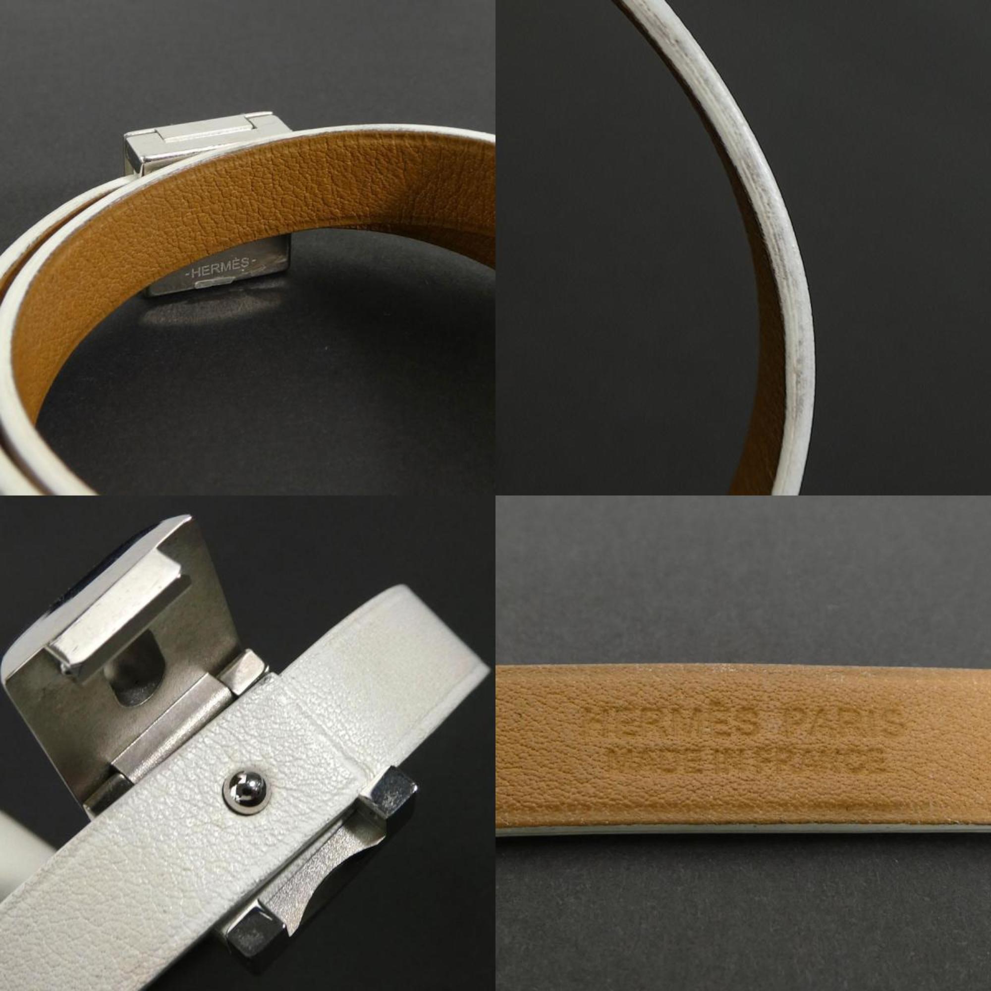 Bracelet Leather and Metal Off-White and Silver