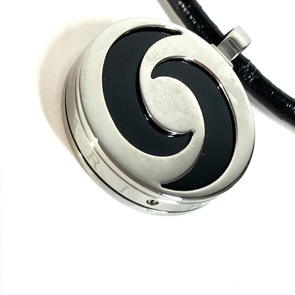 Pendant Necklace Stainless Steel and 18K White Gold with Onyx