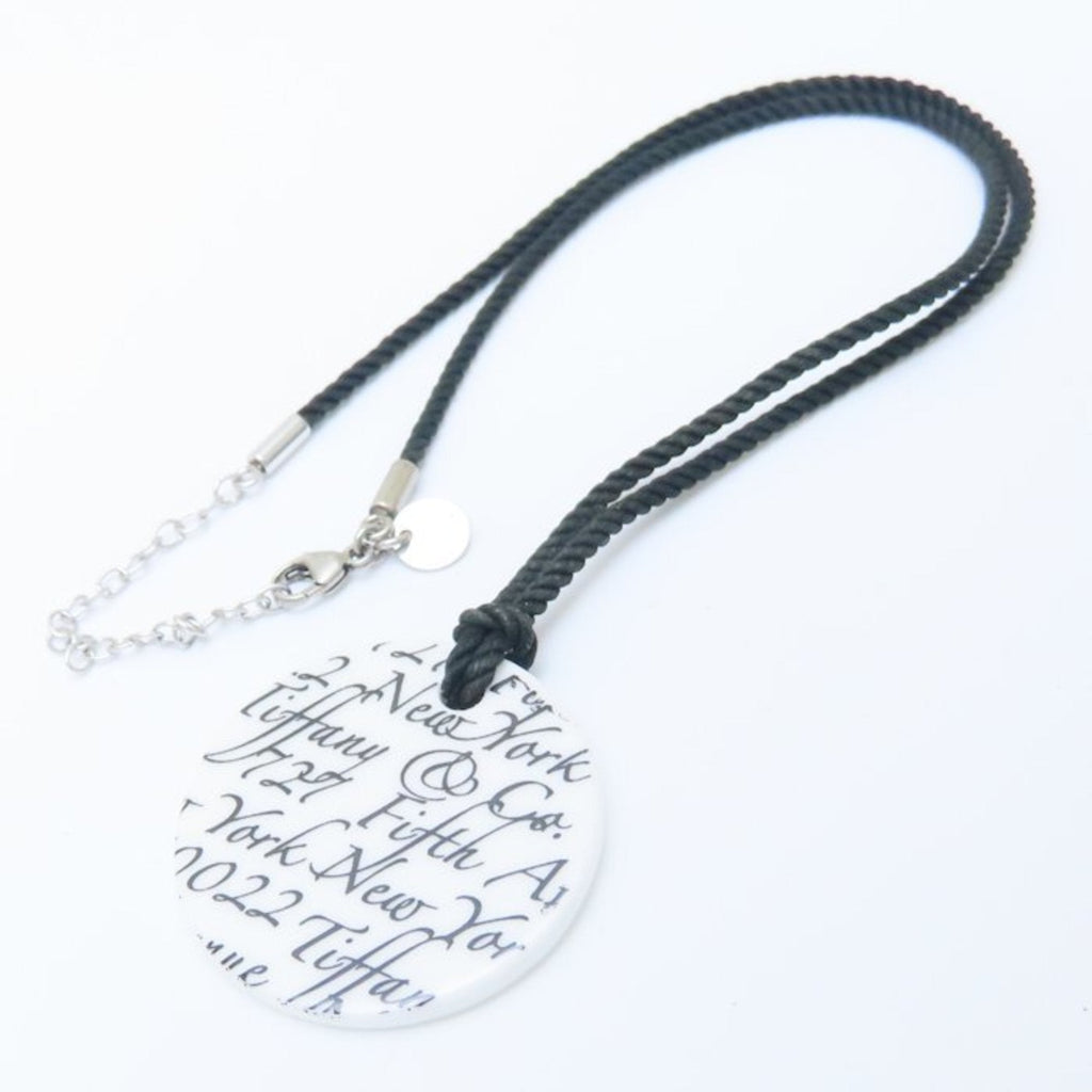 Pendant Necklace Plastic and Sterling Silver White Circle