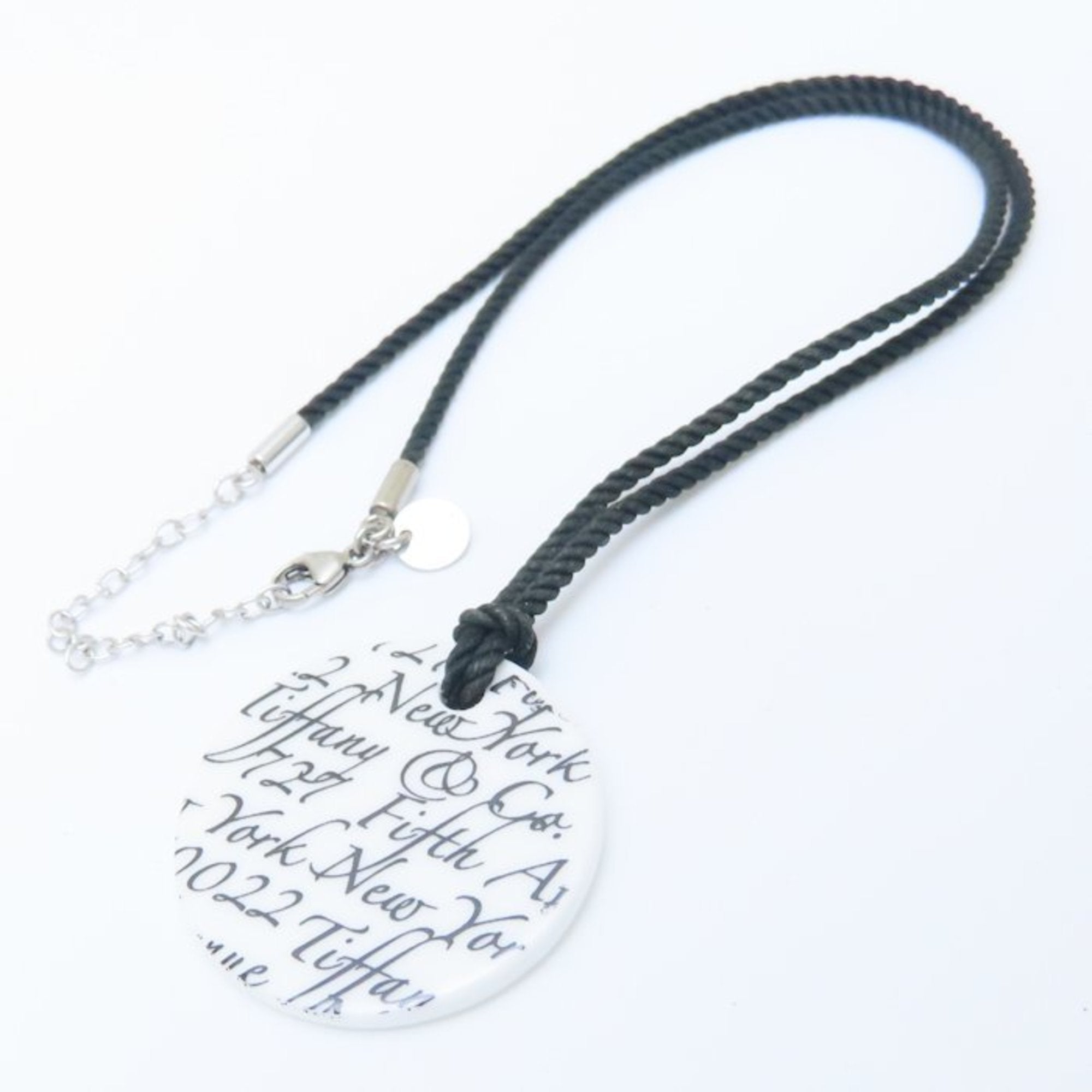 Pendant Necklace Plastic and Sterling Silver White Circle