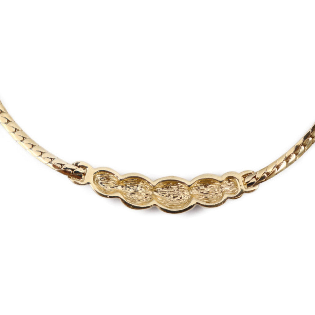 Pendant Necklace Metal and Rhinestone Black and Gold