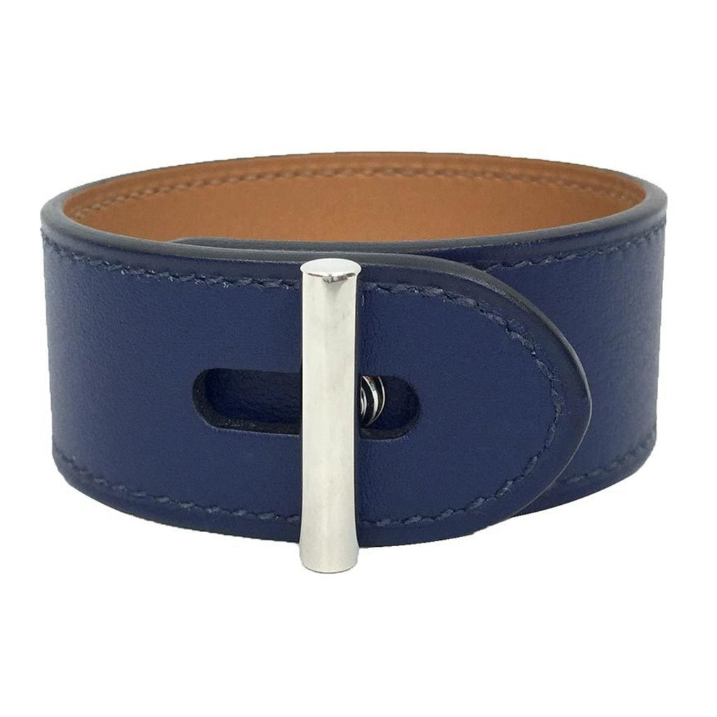 Bracelet Leather and Metal Navy and Silver
