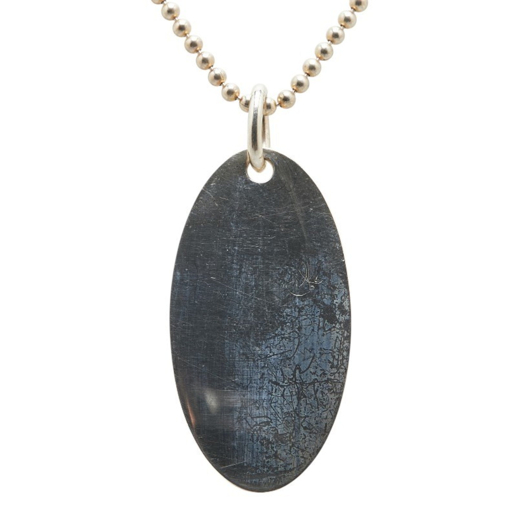 Oval Plate Pendant Necklace Sterling Silver Ball Chain