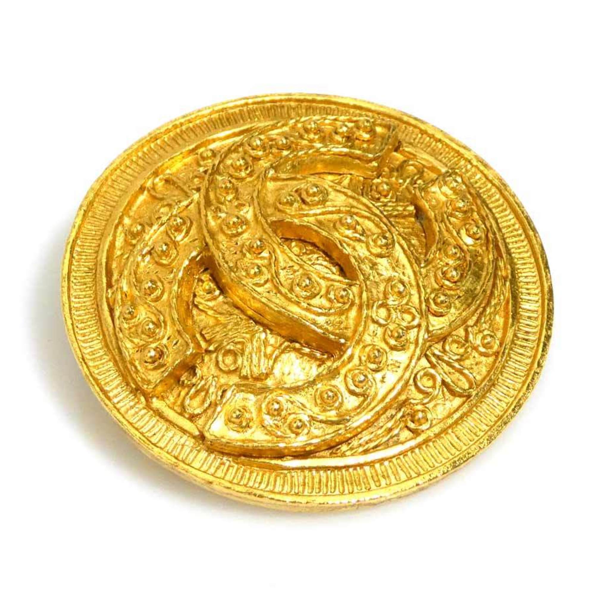 CC Logo Brooch Gold-Tone Metal