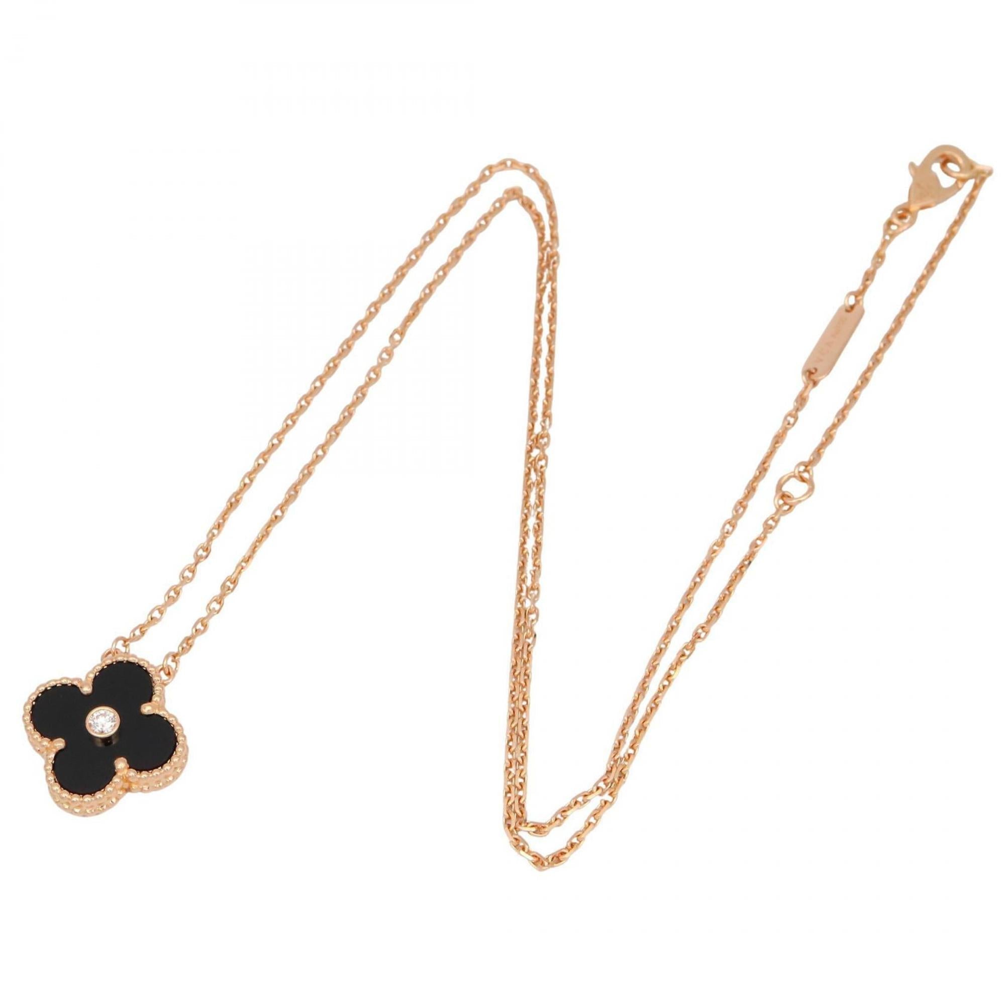 Vintage Alhambra Pendant Necklace 18K Rose Gold and Onyx
