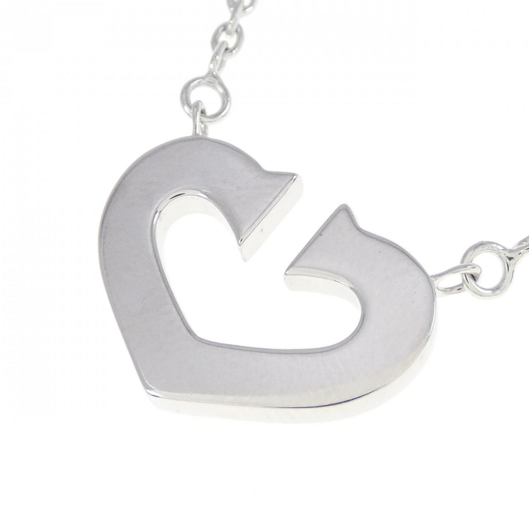 C Heart Pendant Necklace 18K White Gold