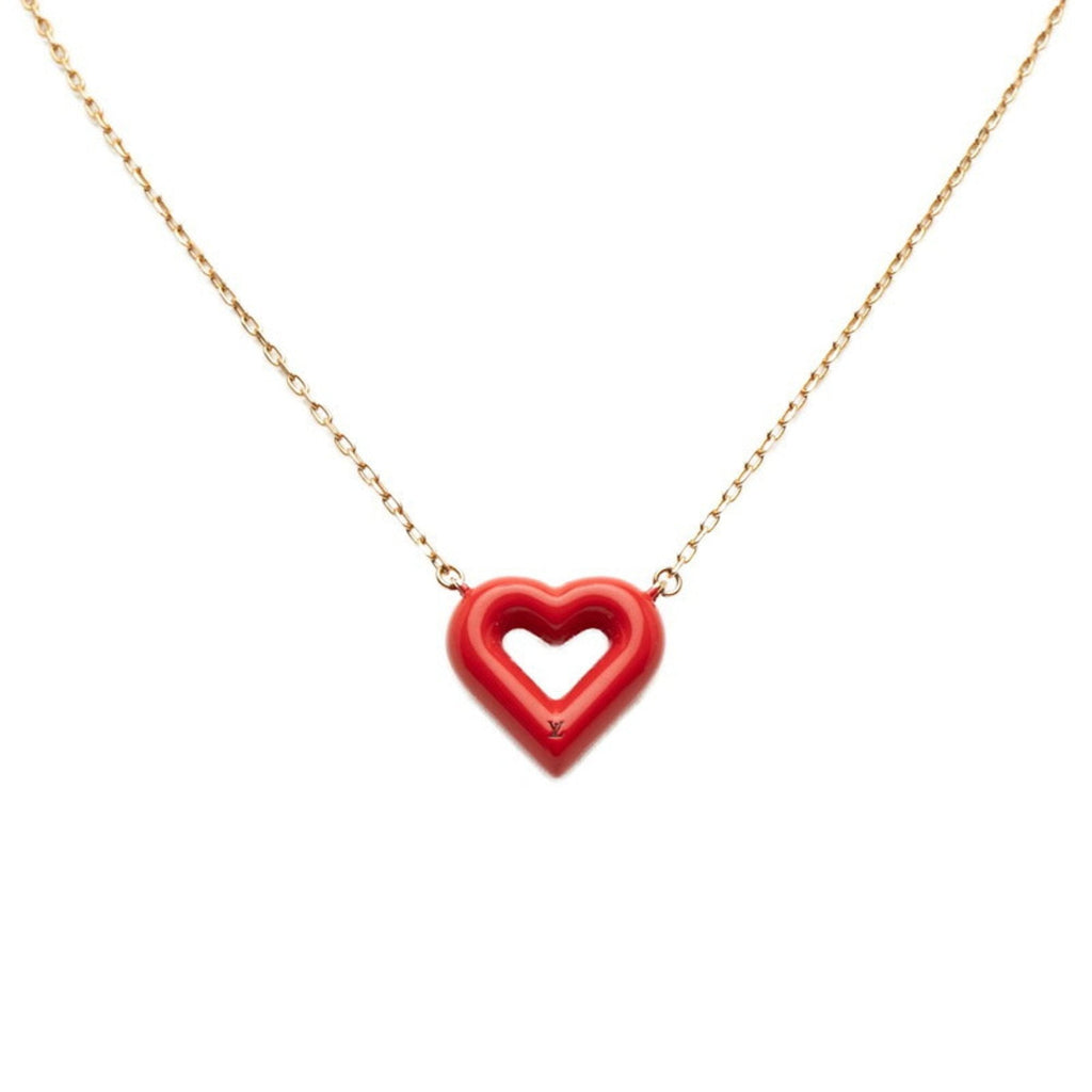 Heart Pendant Necklace Gold Red Plated