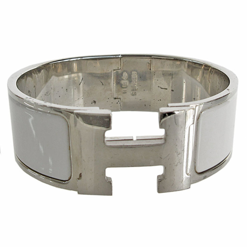 Bangle Bracelet Enamel and Metal Silver White