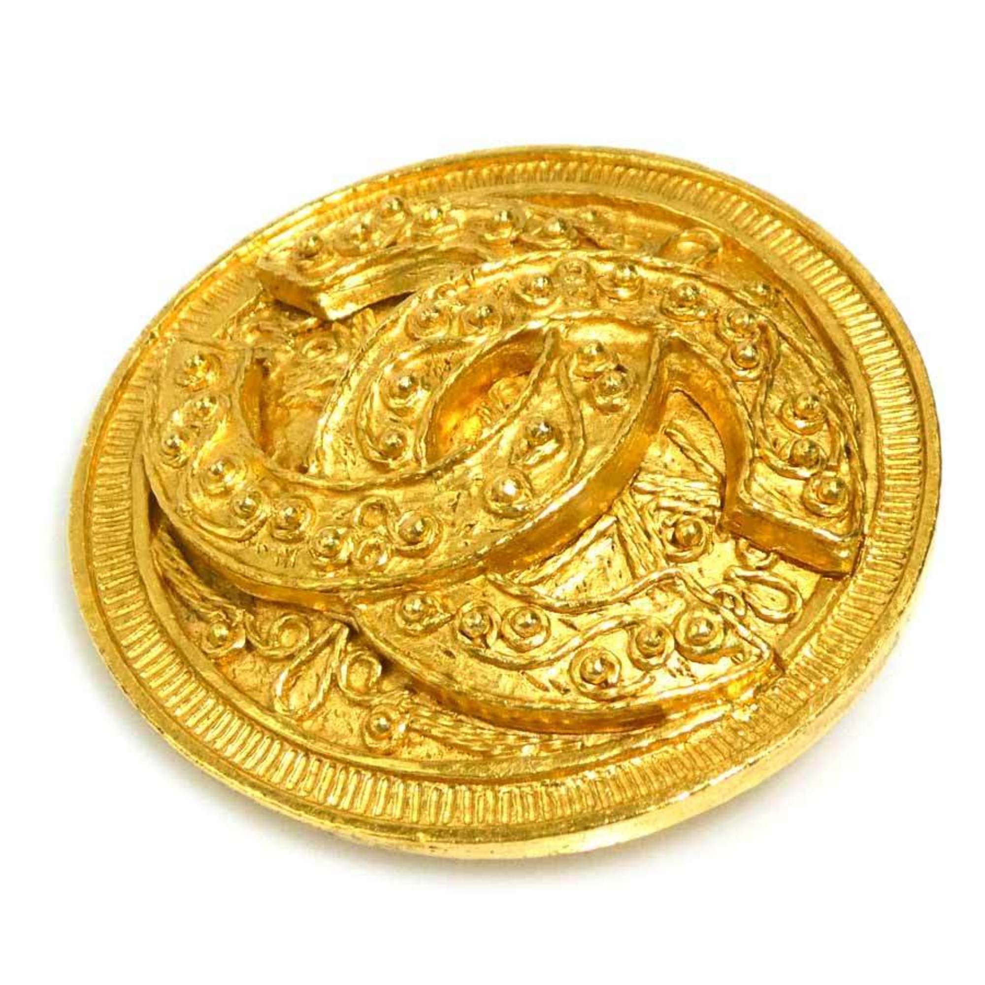 CC Logo Brooch Gold-Tone Metal