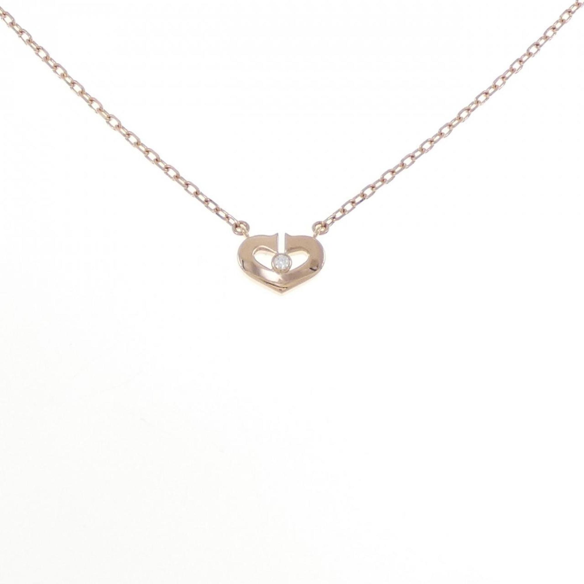 C Heart Pendant Necklace 18K Rose Gold with Diamonds