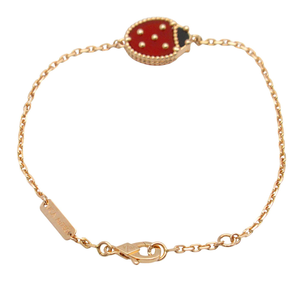 Lucky Spring Closed Wing Ladybug Bracelet 18K Rose Gold with Onyx and Carnelian
