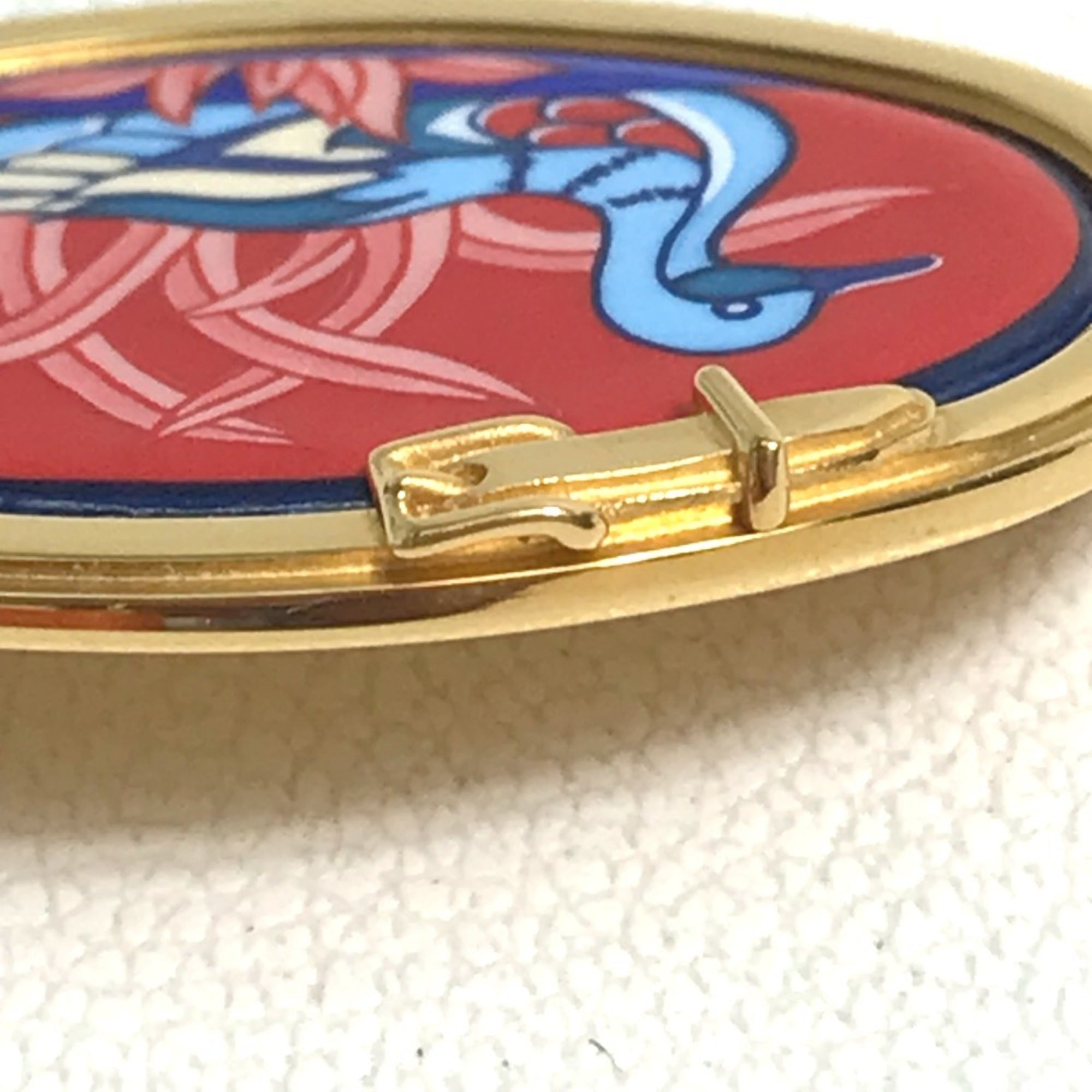 Bird Motif Brooch Gold and Red Enamel