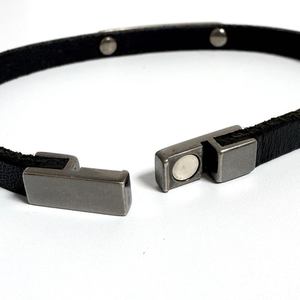 ID Plate Bracelet Leather and Metal