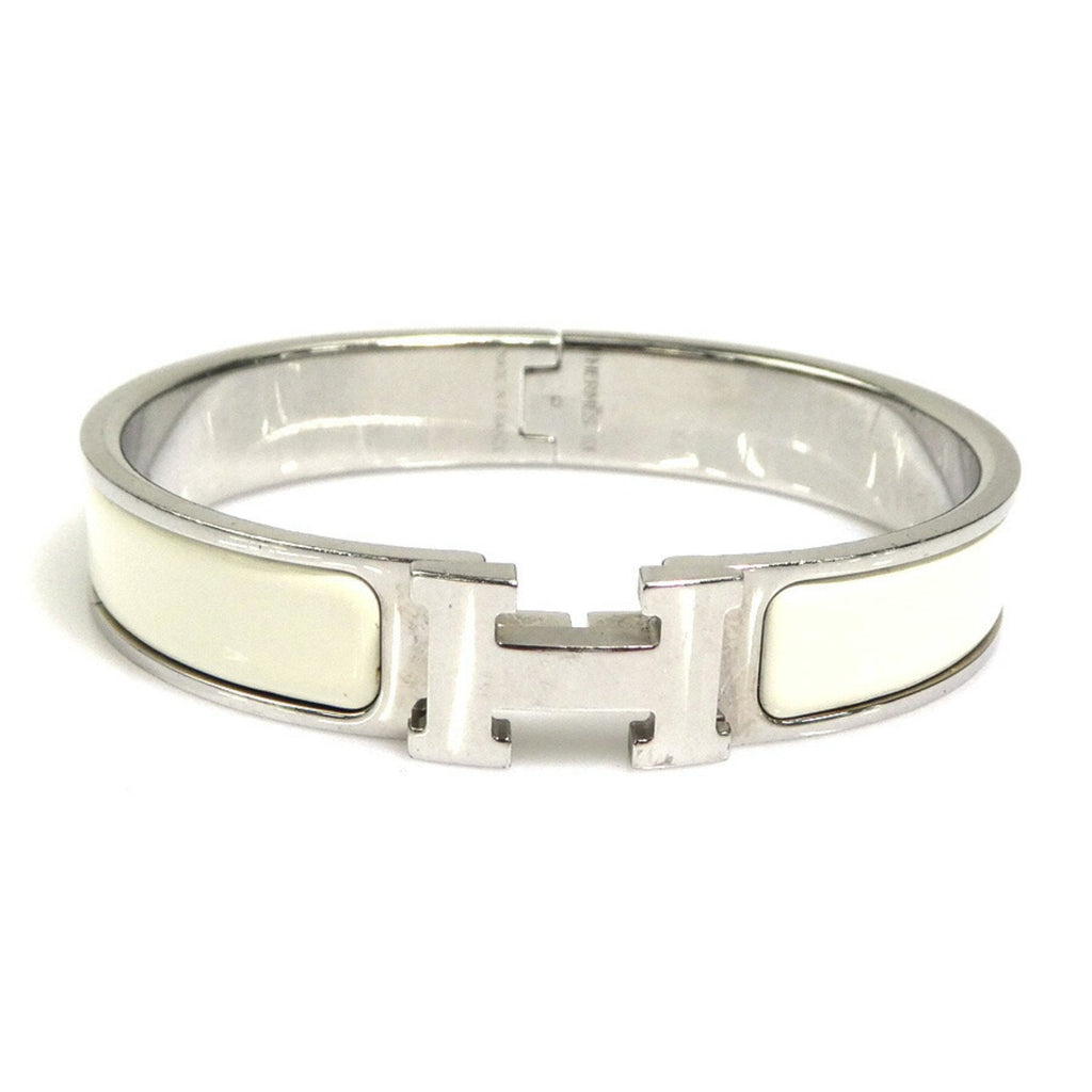 Enamel and Metal Bracelet Off-White and Silver