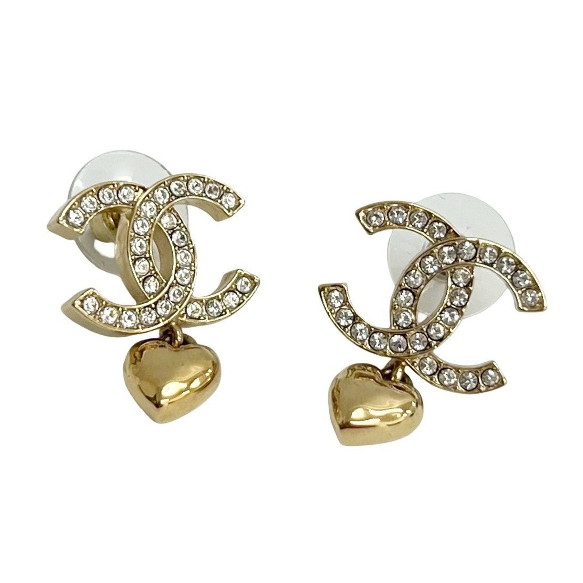 CC Logo Heart Earrings Metal Gold-Tone Metal